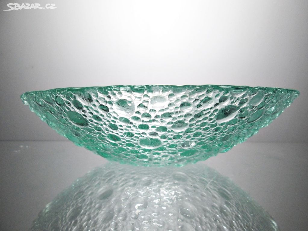 Zelená mísa lisované sklo s plastickým dekorem