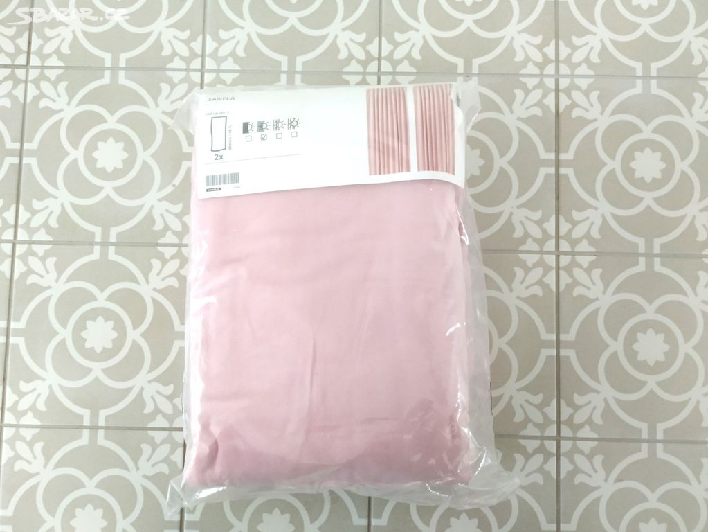 NOVÉ sametové balvněné závěsy Ikea Sanela růžové
