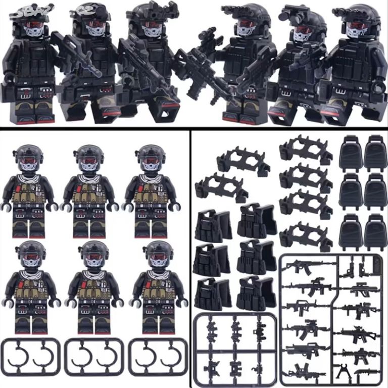 6x černý voják s kuklami lebky s LEGO kompatibilní
