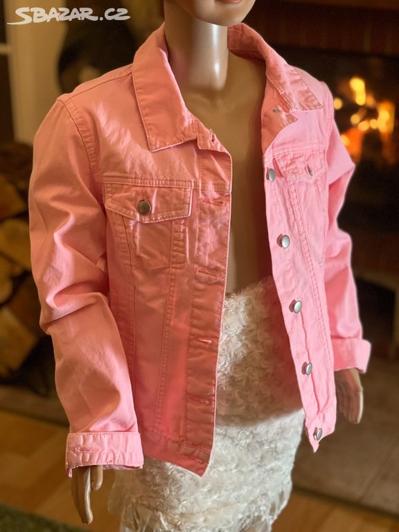 Krásná jeans růžová dívčí bunda nová na cca 140 cm