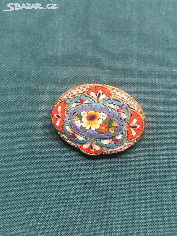 MILLEFIORI starožitná brož květy benátská mozaika