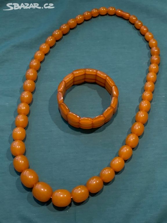 Jantar sada starožitný masivní náhrdelník náramek