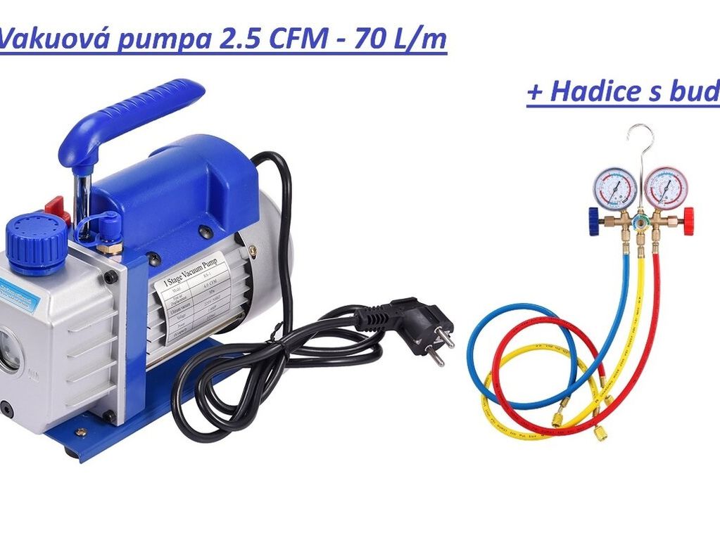 Vakuová pumpa 2.5 CFM 70L čerpadlo vývěva hadicemi