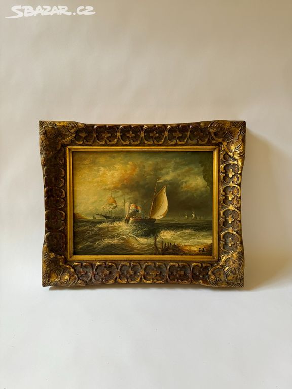Loď moře - obraz ve zlatém zdobeném rámu