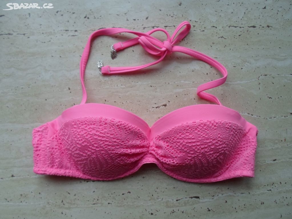 Růžové krajkové plavky plavková podprsenka - 75A