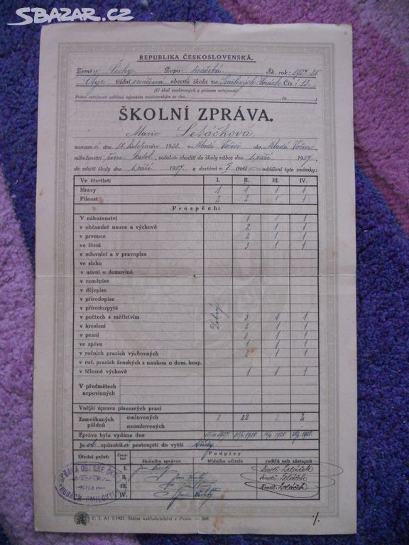 Stará školní zpráva, škola Smilovy Hory, 1927/28