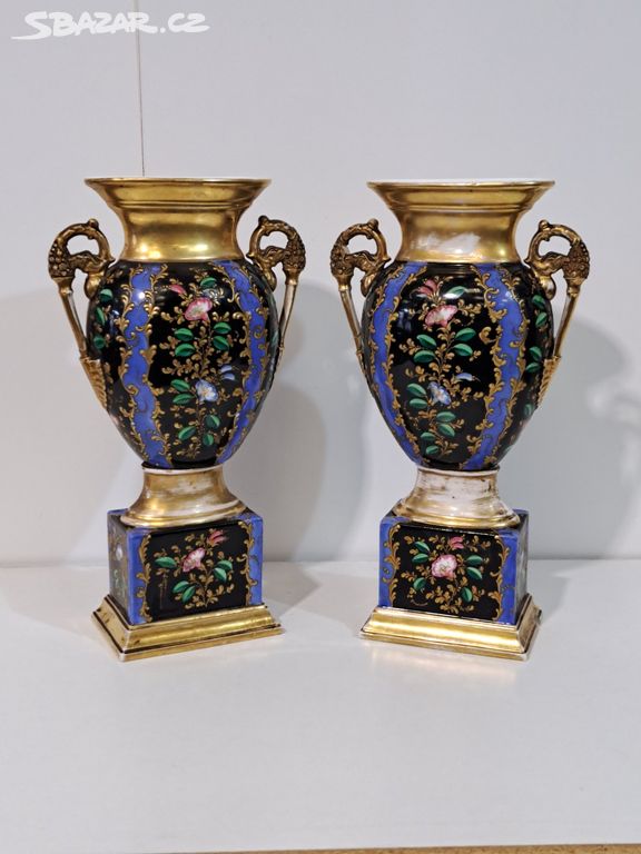 Starožitné velké porcelán vázy Paříž 19 st. 7421