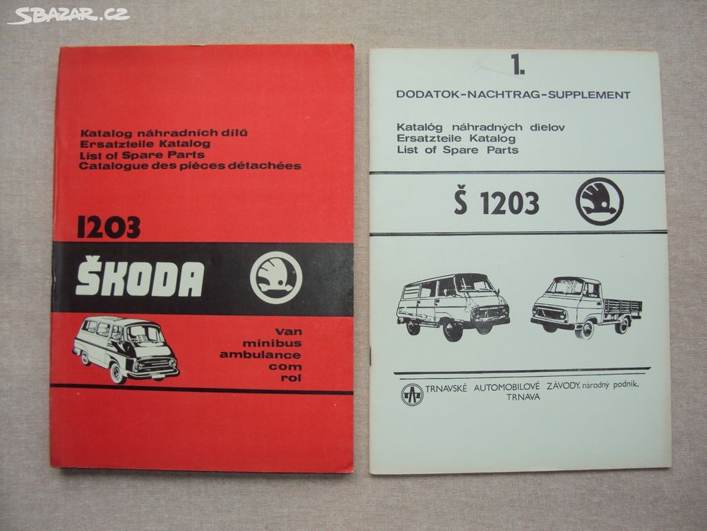 Katalog náhradních dílů Škoda 1203 Motokov Dodatek