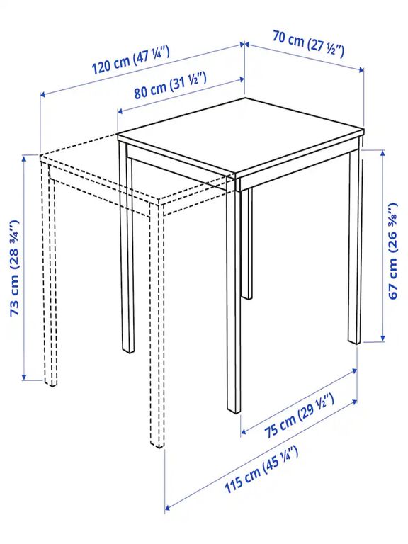 VANGSTA - Rozkládací jídelní stůl, 80/120x70 cm