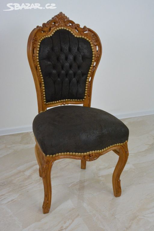 Zámecká řezbovaná židle - čalouněná - alcantara