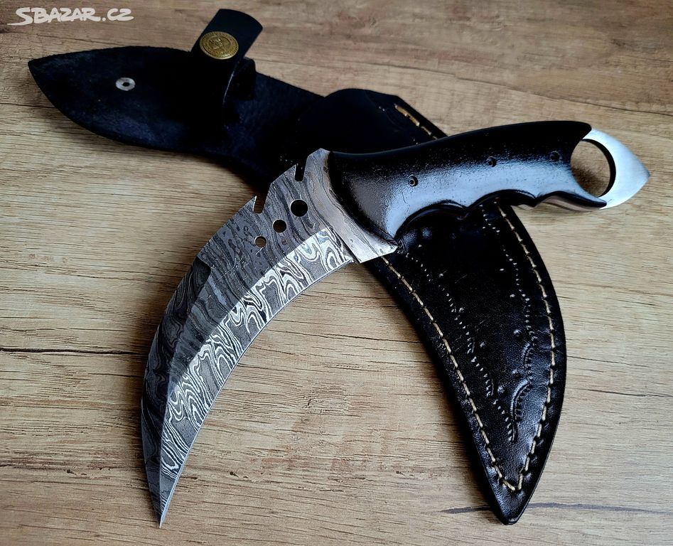 lovecký Damaškový nůž KARAMBIT 23,5 cm s pouzdrem