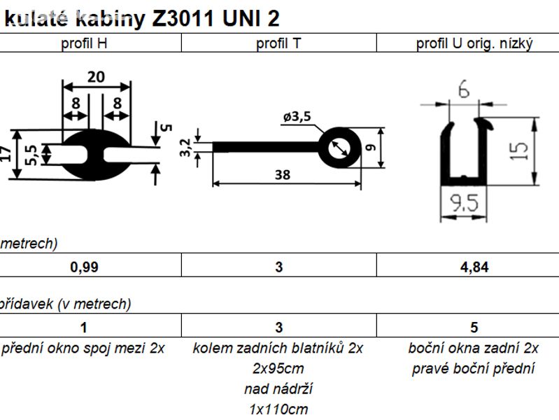 Sada těsnění malá kulatá kabina Z3011 UNI obměna