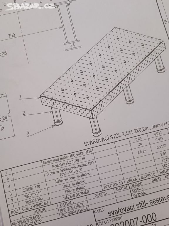 Svařovací stůl - výrobní dokumentace