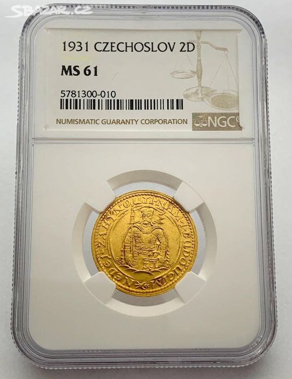 SVATOVÁCLAVSKÝ 2 DUKÁT 1931 - NGC - MS61 - VZÁCNÝ