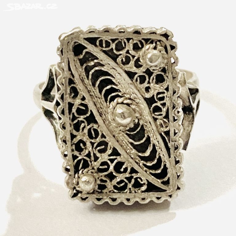 Starožitný stříbrný prsten, FILIGRÁN, Ag 900