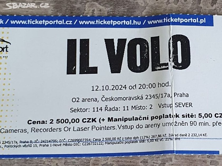 Vstupenka O2 arena - IL Volo (12. 10. 2024)