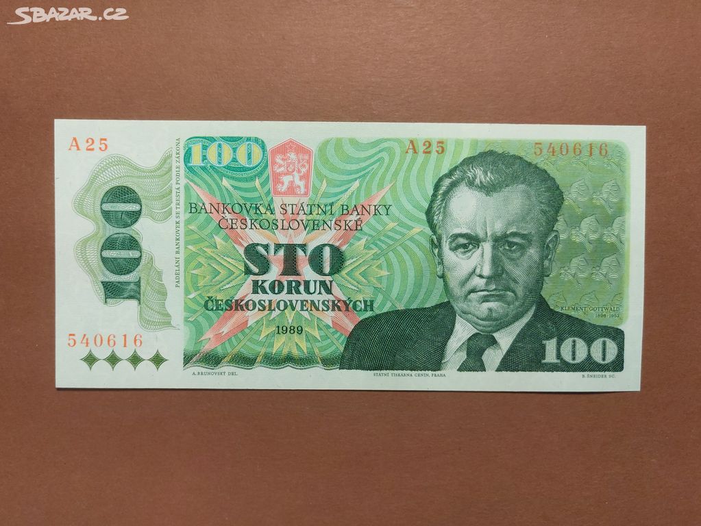 100 Kčs 1989 Gottwald - STAV UNC !!!