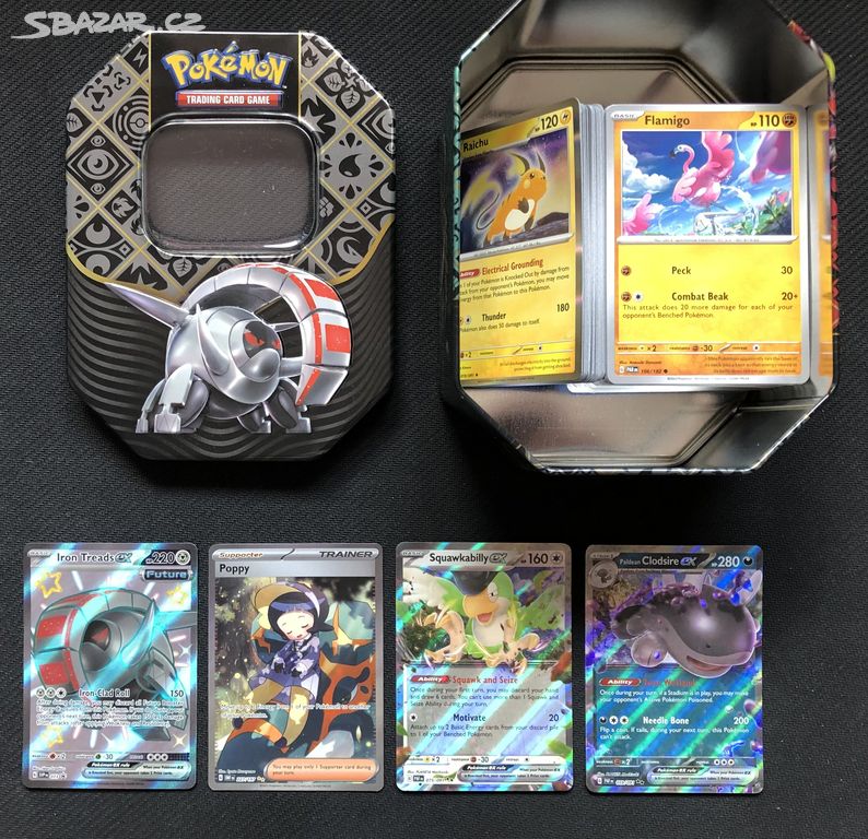 Pokémon karty. 200ks + Iron Treads Box.