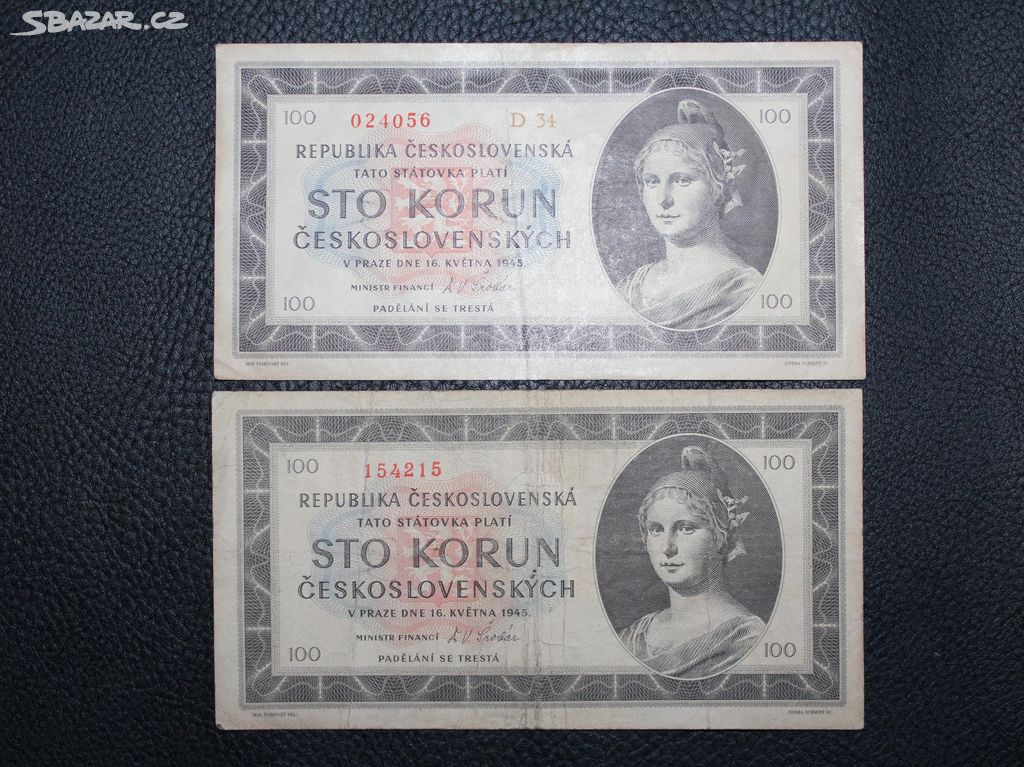 100 Kčs 16.5. 1945 serie D,B - 2 KS