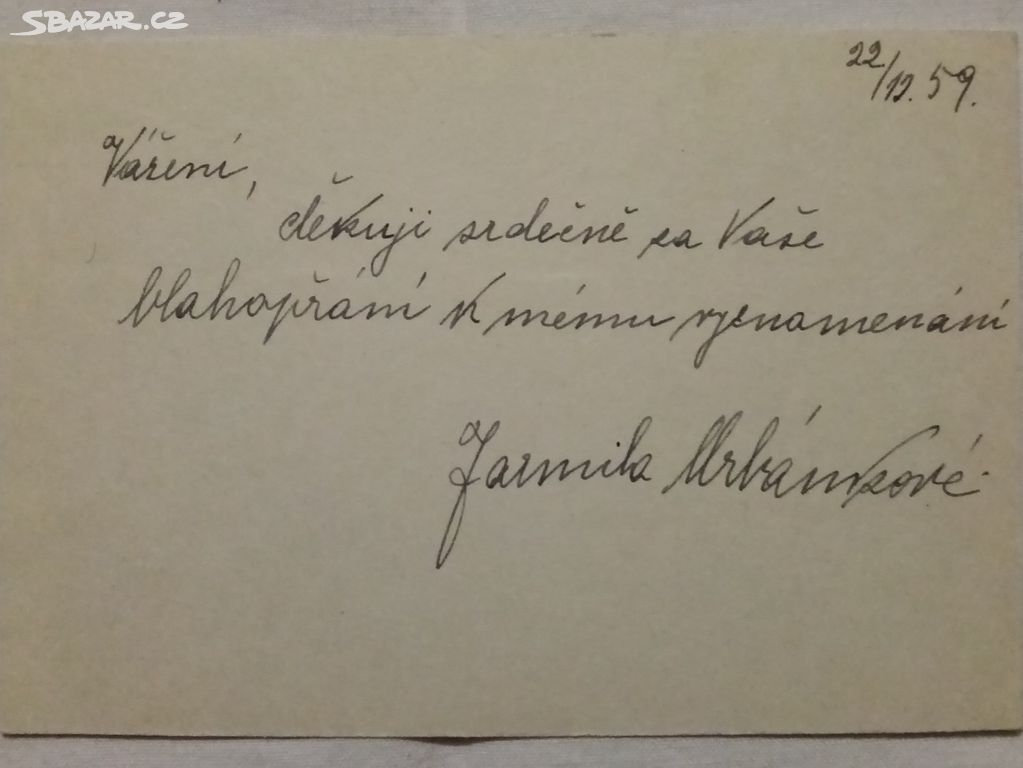 Urbánková Jarmila - autogram