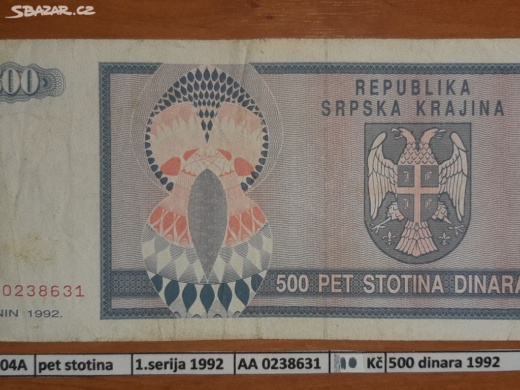 500 dinara 1992, Republika Srbská Krajina (B004A)