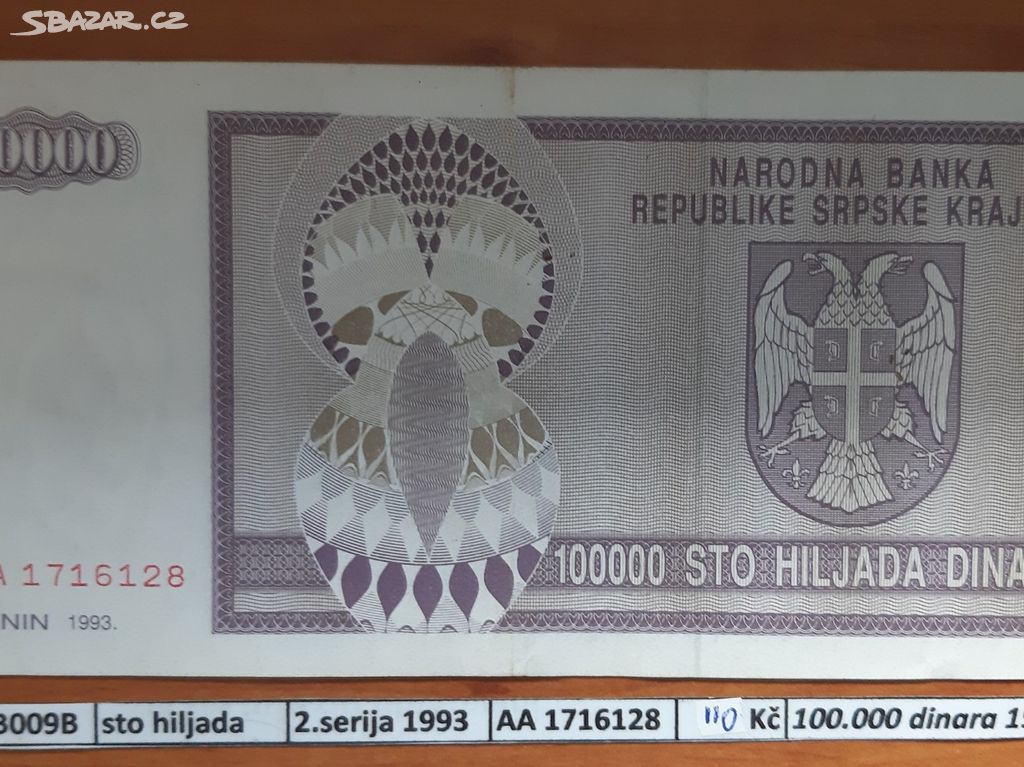 100.000 dinara 1993, Rep. Srbská Krajina (B009B)