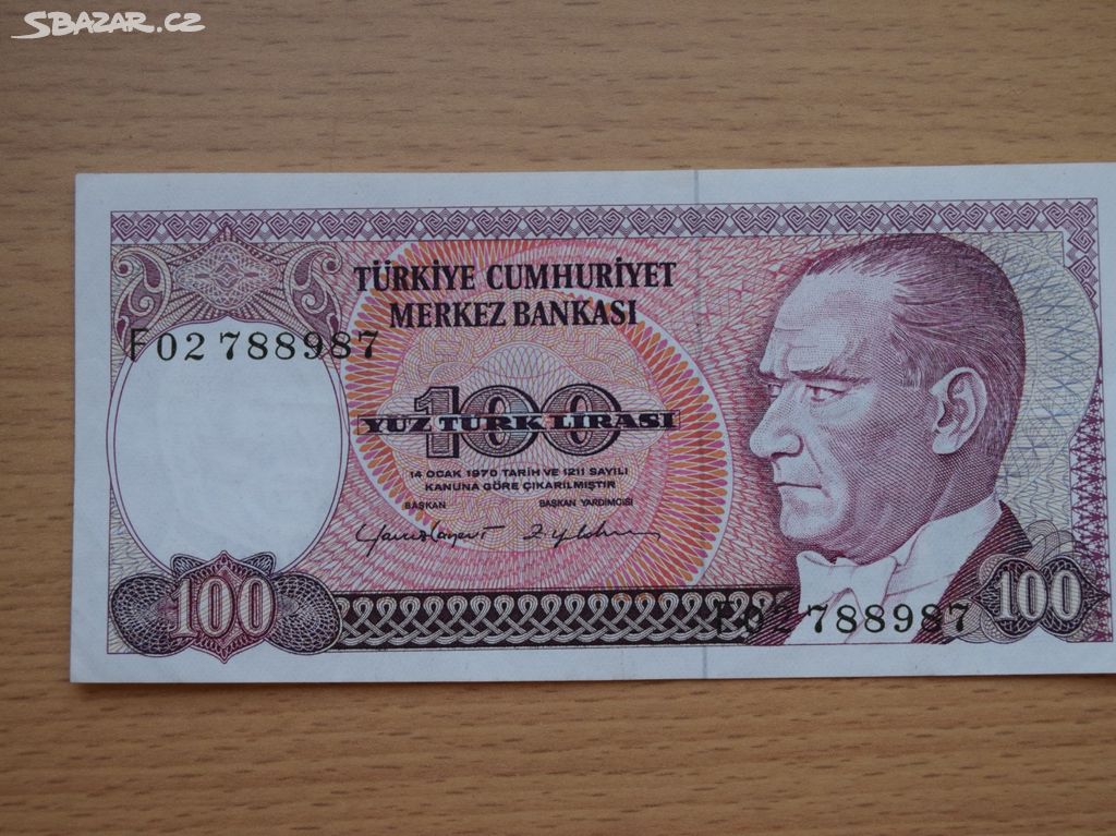 Bankovka 100 Lirasi Turecko 1970