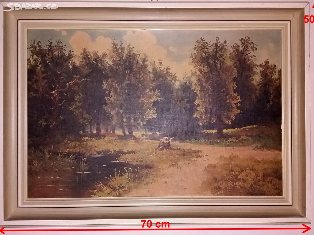Obraz - zachovalý, minulé století, 70 cm x 50 cm