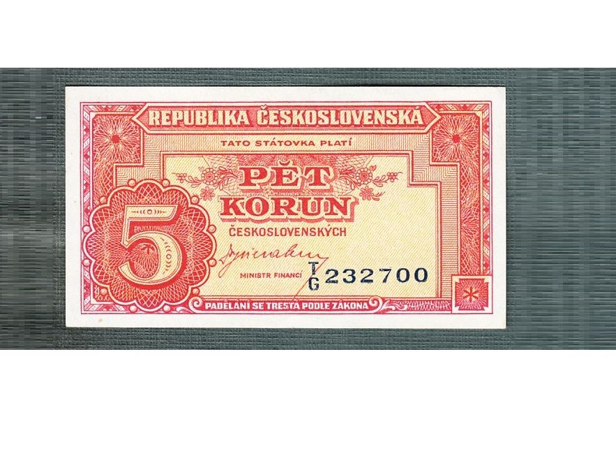 Staré bankovky 5 kčs 1945 bezvadný stav