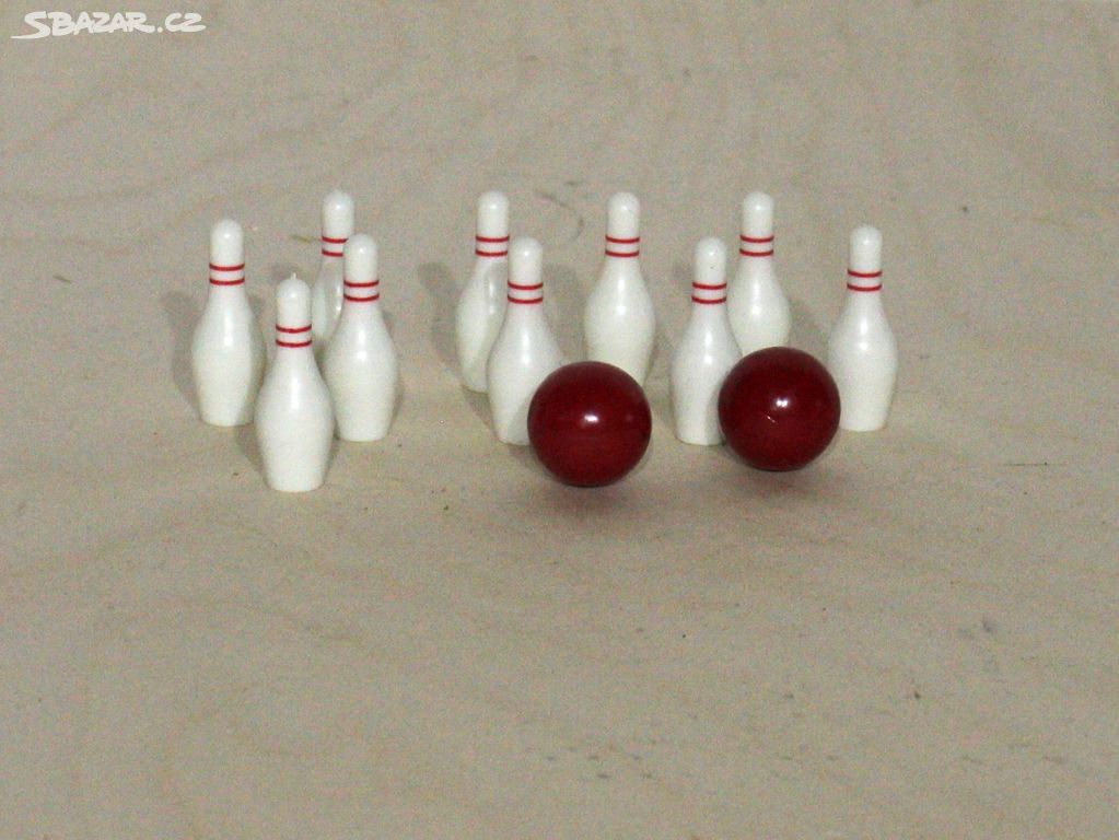 Mini bowling, kuželky 4 cm 2x koule, hra na cesty
