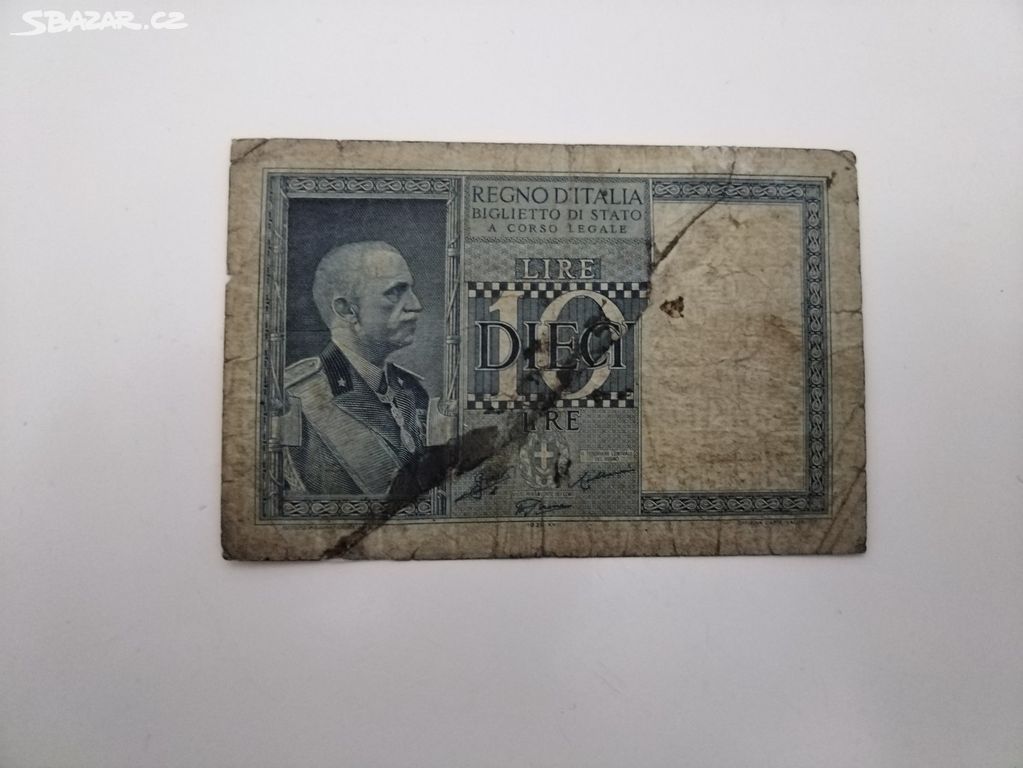 Bankovka Itálie - 10 Lire 1939 - Fašismus - 2 sv.v