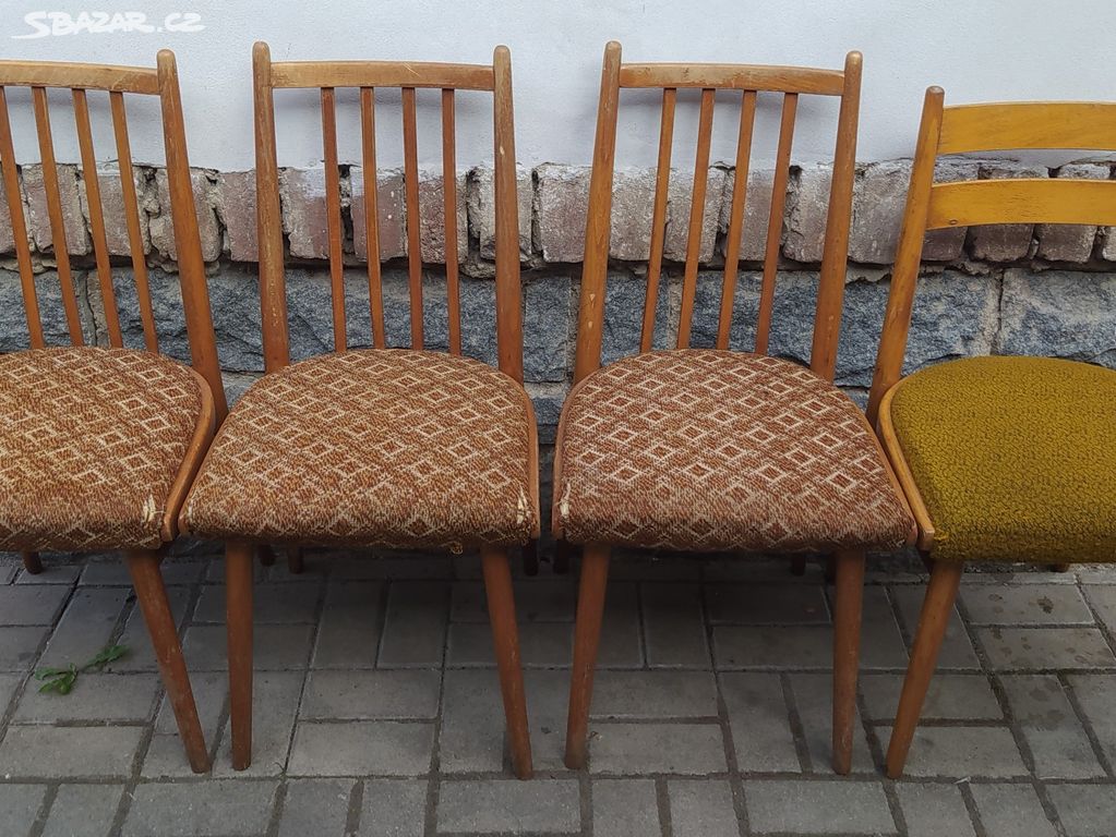 4x Stará dřevěná židle - TON - THONET