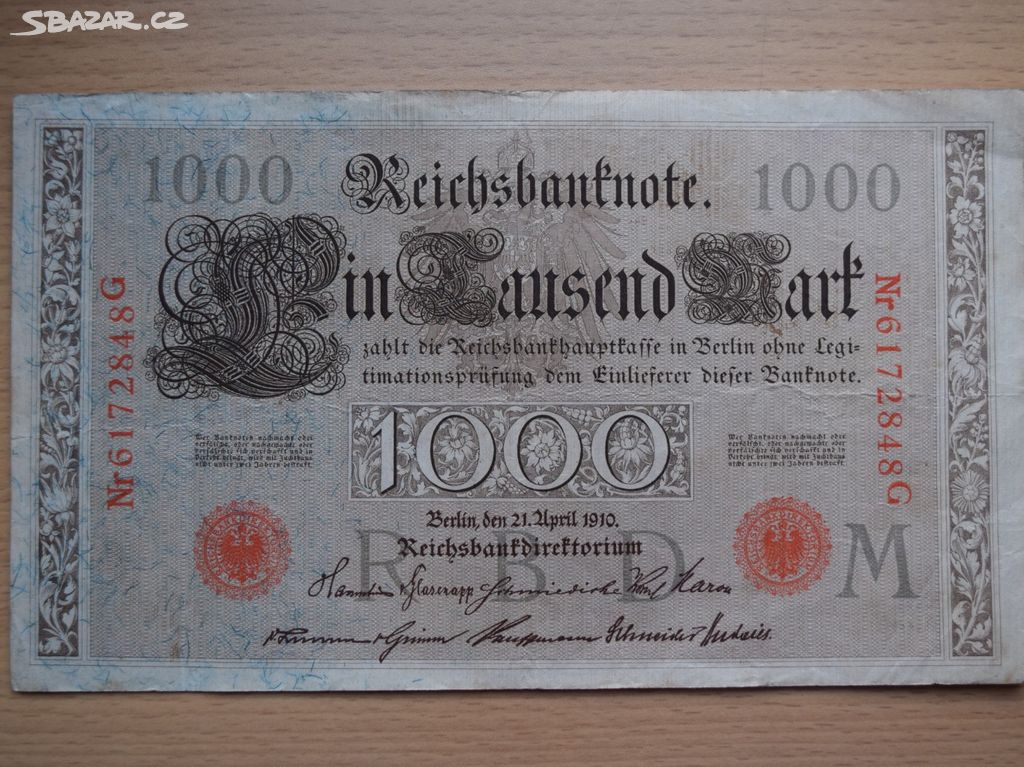 Bankovka 1000 Marek Německo 1910 - červená pečeť