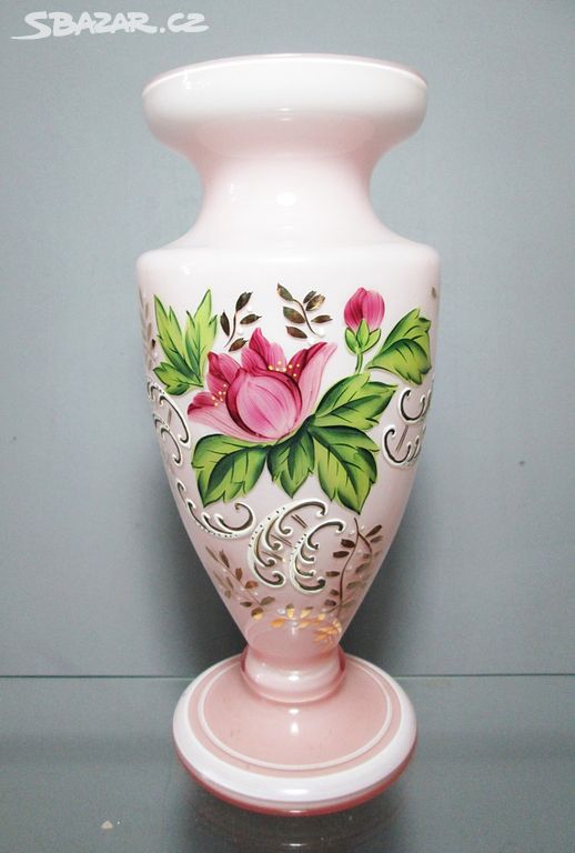 Starožitná opálová váza ruční malba Čechy