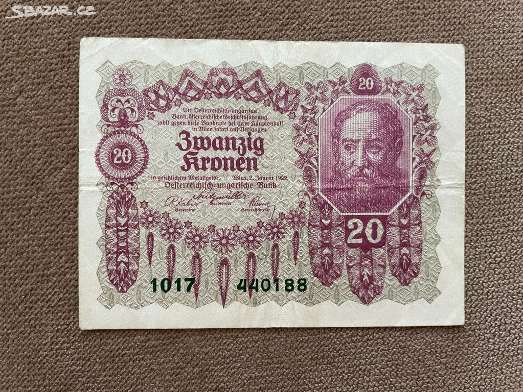 Bankovka 20 korun Rakousko 1922