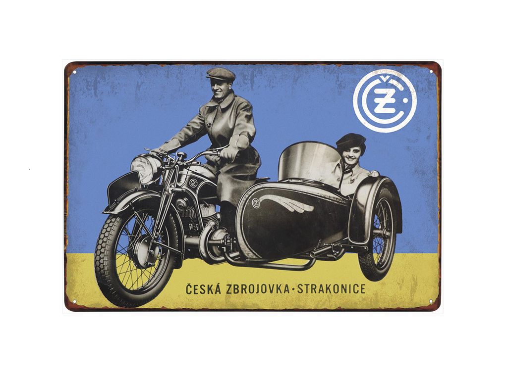 cedule plechová - Čezeta: Česká zbrojovka- sidecar