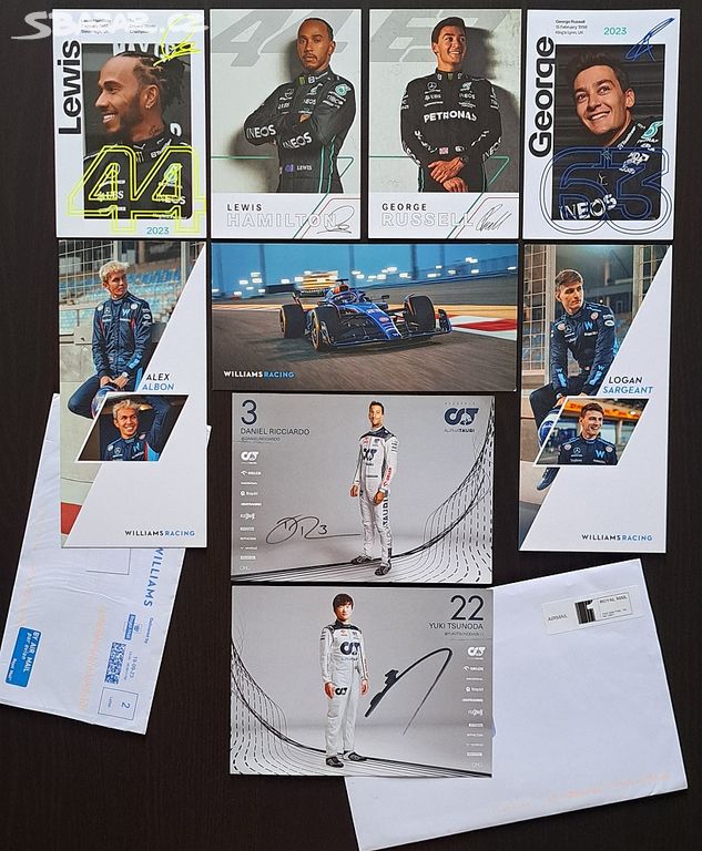 Karty pilotů F1 - Mercedes, Williams, AlphaTauri