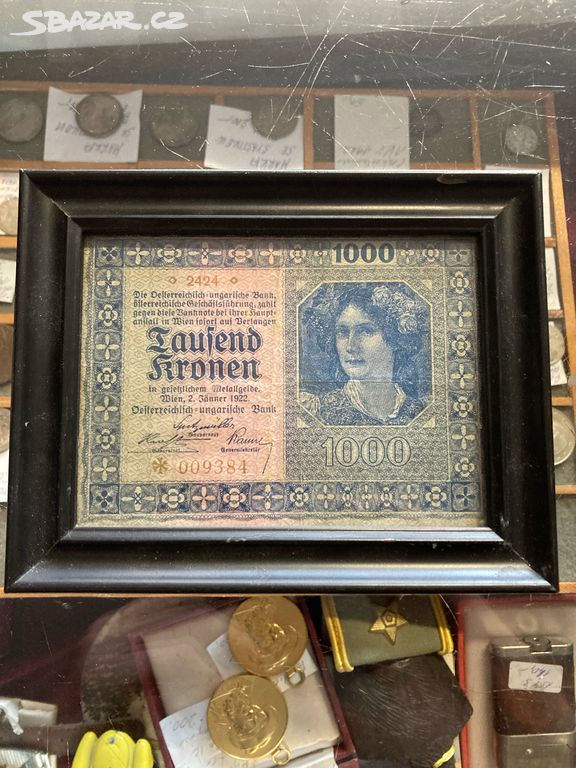 Stará německá bankovka - zarámovaná za sklem 1922