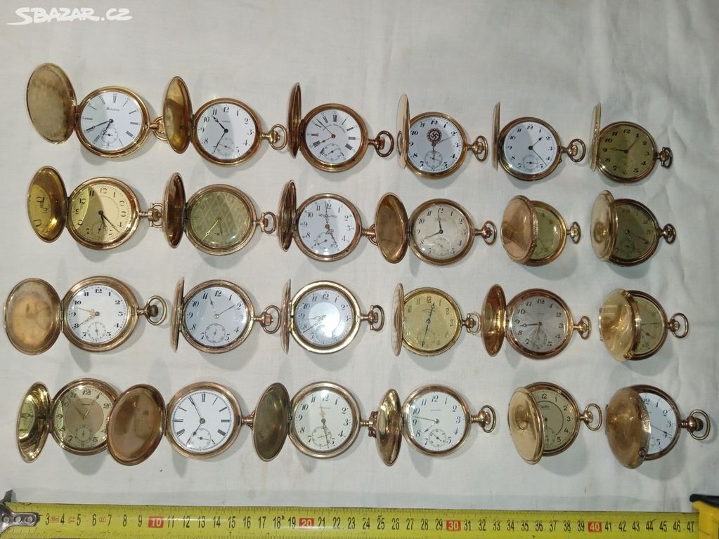 Kapesní hodinky 24 ks zlacené tříplášťové značené