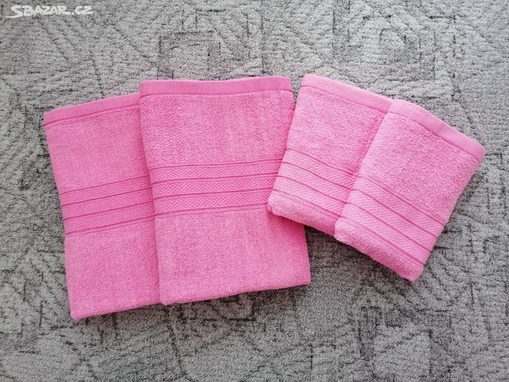 Nový růžový froté set - 2x osuška, 2x ručník