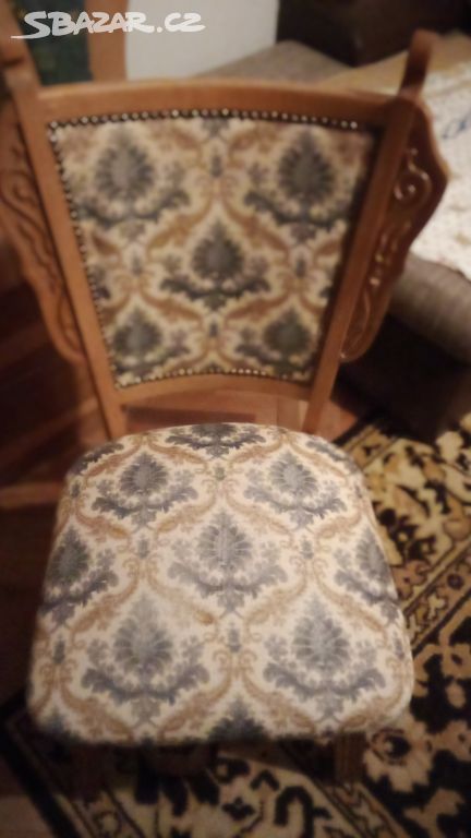 starožitná 5 x židle dubová pevná potah gobelín