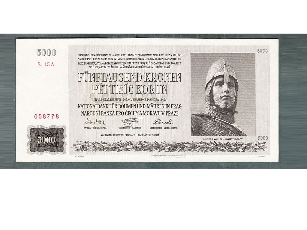Staré bankovky 5000 korun 1944 NEPERFOROVANA pěkná