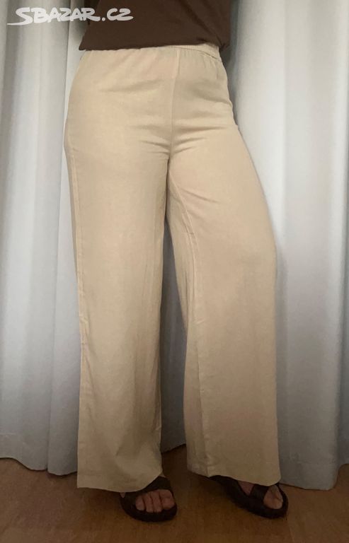 Béžové lněné kalhoty s visačkou