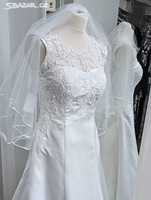 L-XL elegantní svatební šaty SATÉNOVÉ