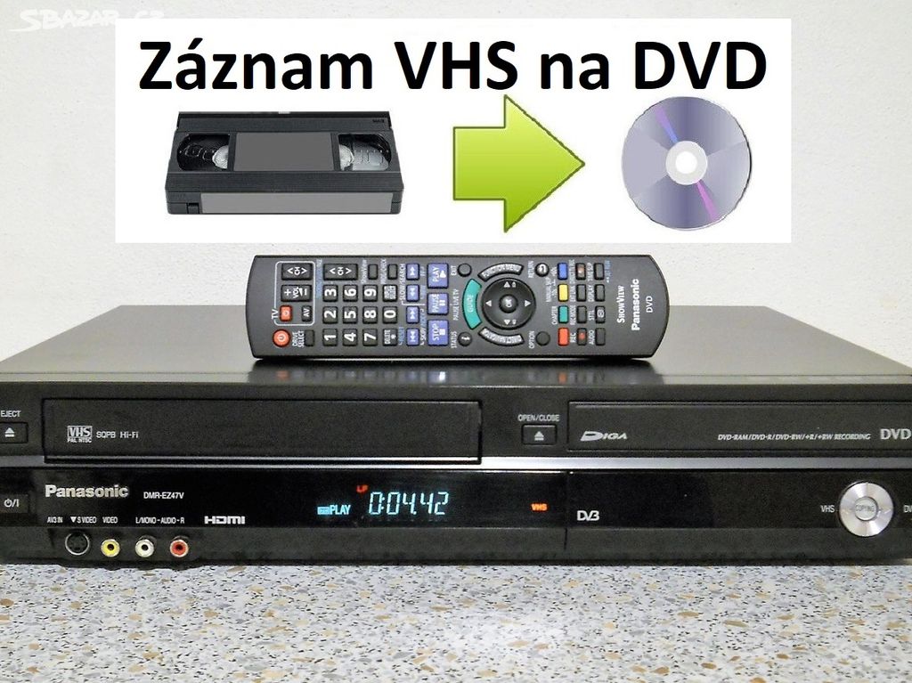 VHS-DVD rekordér Panasonic DMR-EZ47 (hdmi+TBC)