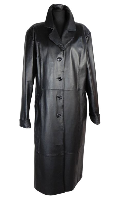 Kožený měkký dámský dlouhý černý kabát EVOCO v. XL