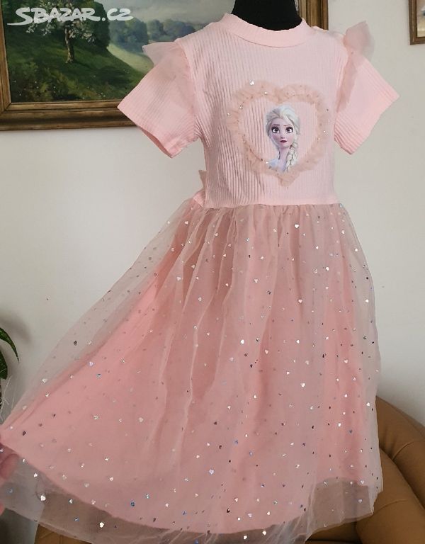 Dívčí růžové šaty z pohádky Frozen