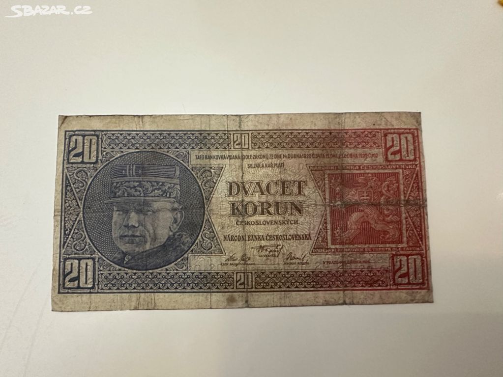 Bankovka ČSR - 20 Kčs 1926 Štefánik a Rašín