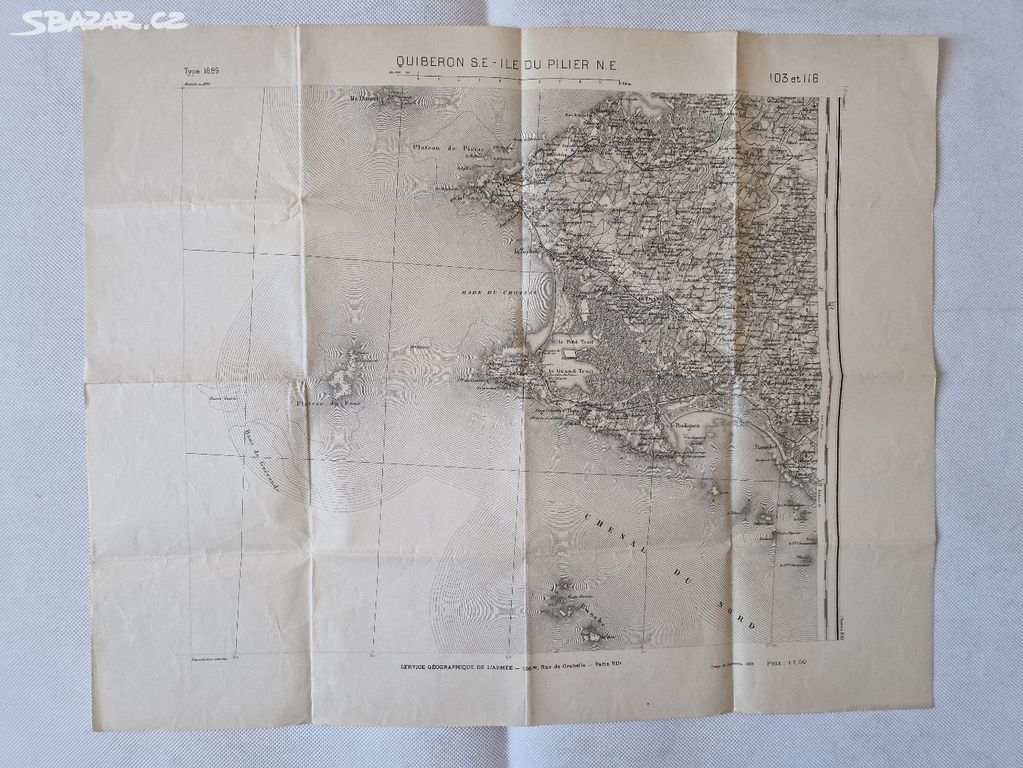Stará mapa přístav pobřeží Francie 1889