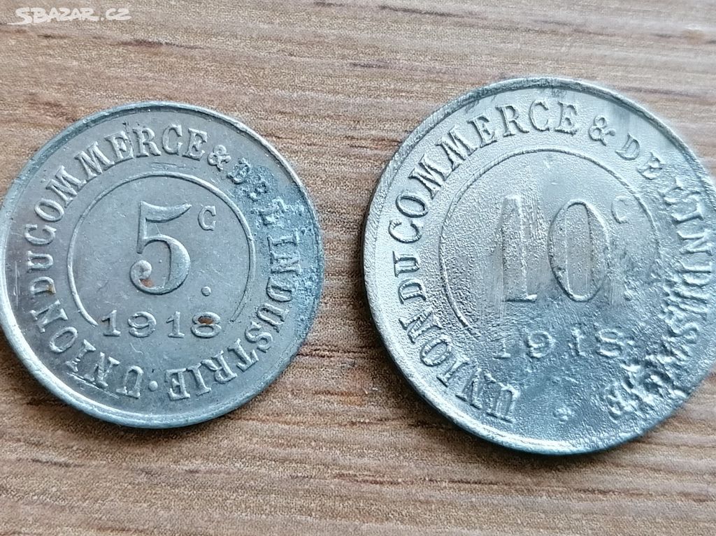 Francie 5 a 10 Centimes 1918 válečné nouzové mince
